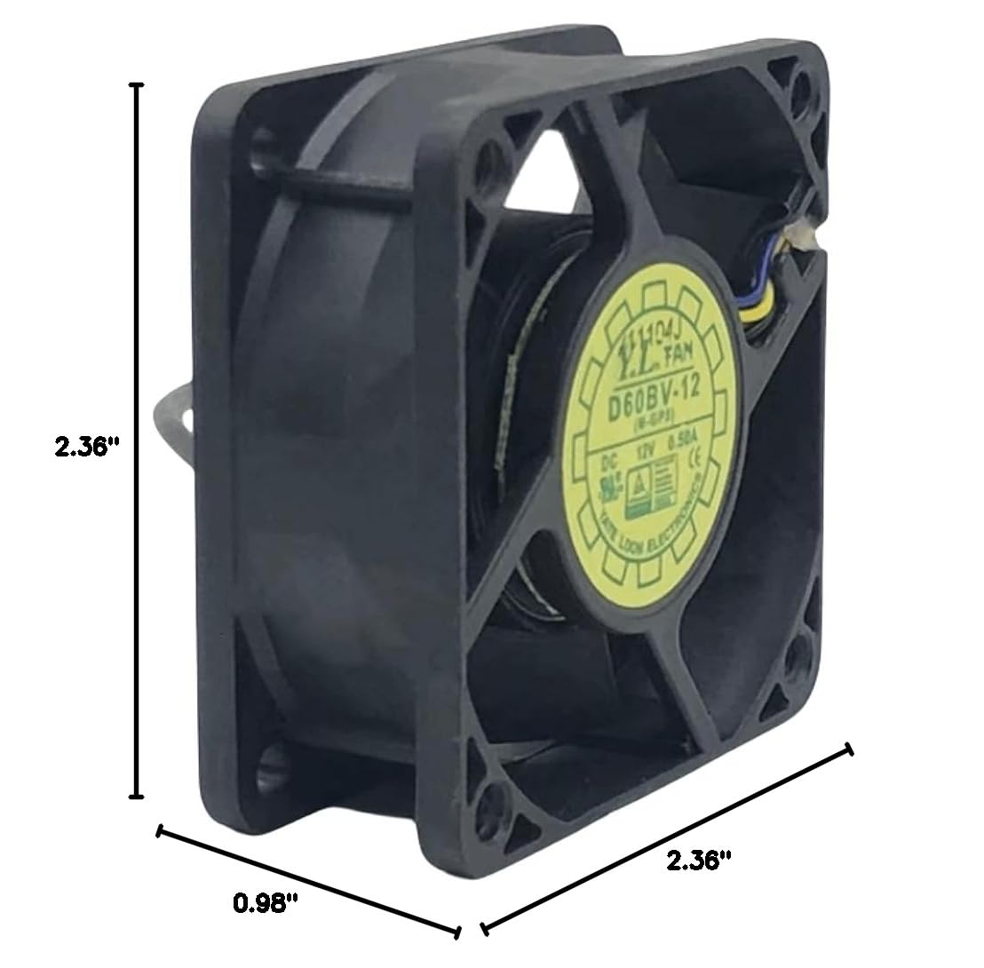 Dimensional drawing of the D60BV-12 cooling fan with measurements.