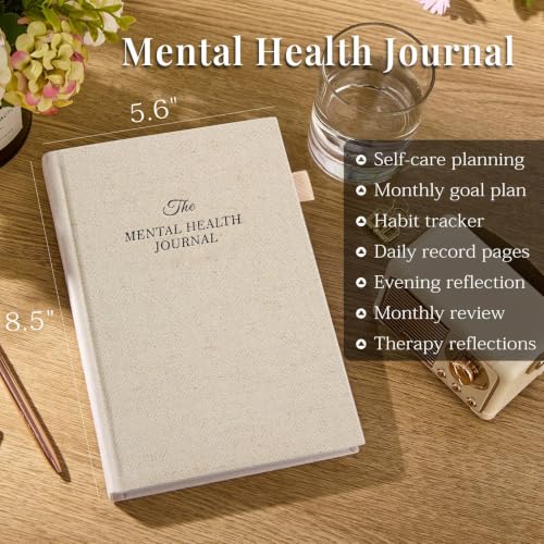 Image of Mental Health Journal, Anxiety & Guided Journal for Women, 91 Days Self-Care Journal to Practice Positive Thinking, ADHD Planner with Mood Tracker (A5 Size)-Beige