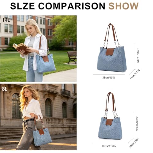 Image of BESMART Denim Tote Bag for Women, Large PU Leather Canvas Shoulder Bags with Circle Chain