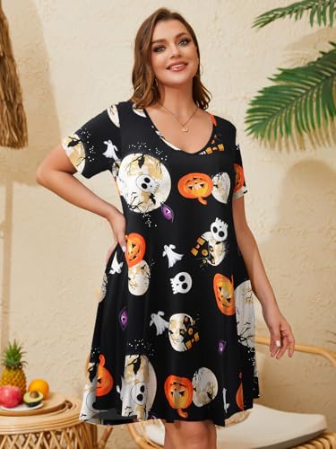 Image of ZENNILO Women's Plus Size Swing Dress with Pockets Casual Summer Dresses V Neck Short Sleeve T Shirt Dress for Women