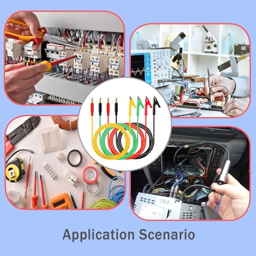 Image of 4mm Stackable Colorful Silicone Banana Plug to Alligator Clip Test Leads | 4-Piece Banana Plug to Alligator Clip Test Leads Multimeter Electrical Alligator Clips