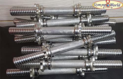 Image of Dumbbell Rod with 4 Star Nuts, 28 mm 14 Inches Solid Bar | Steel Chrome