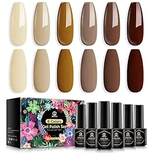 MEFA Gel Nail Polish Set Brown, 6 Colors Chocolate Coffee Khaki Beige Nature Earth Tone Collection Long Lasting Soak Off Nail Art Design DIY Salon Manicure Starter Kit New Year Holiday Gift 5ml