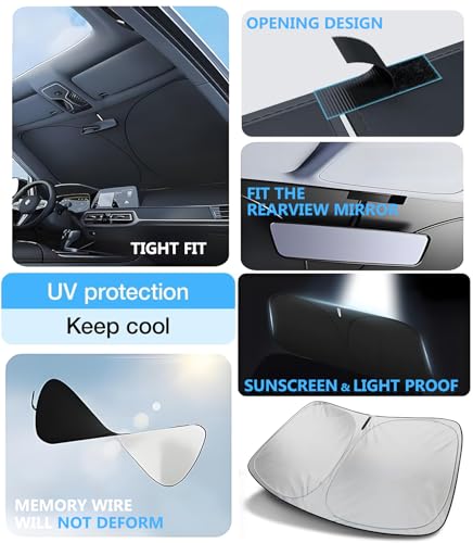 Image of Tesla New Model Y Accessories Windshield Sunshade,2020~2025 2026 for Model Y Juniper Window Shades, Foldable Heat & UV Reflective Sun Visor with Storage Bag,Silver Coating