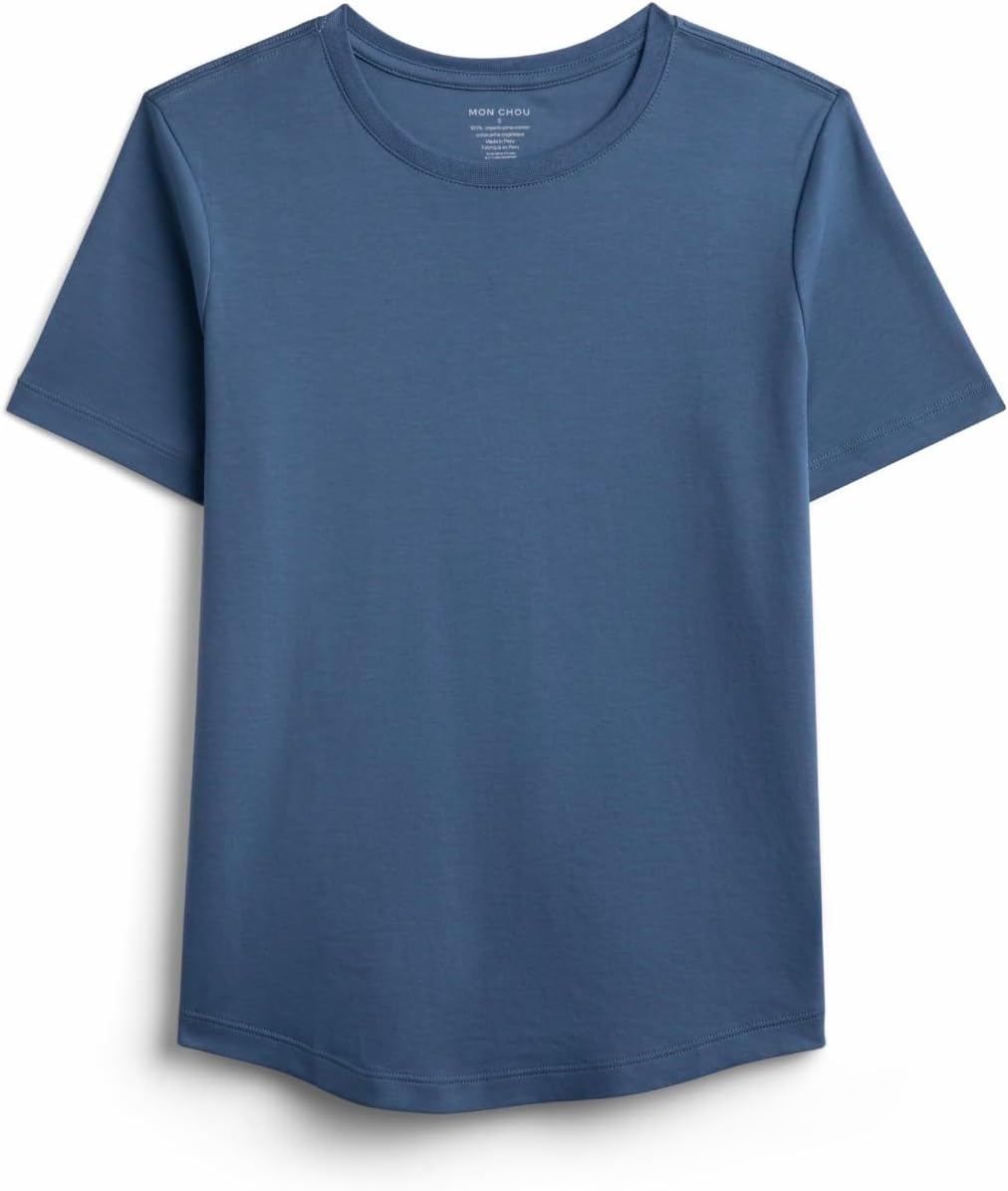 MON CHOU Women’s 100% Organic Peruvian Pima Cotton Crew Neck T-Shirt Relaxed Fit Short Sleeve Curved Hem Everyday Loungewear - Image 5