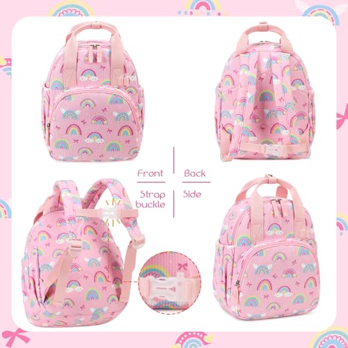 Image of Bluboon Toddler Backpack for Girls Boys 2-4 Cute 12 inch Preschool Kindergarten Backpacks Kids Daycare Bags School Travel (Pink-Rainbow Bow, Age 2-4 (12 inch H not Fit A4 Folder))