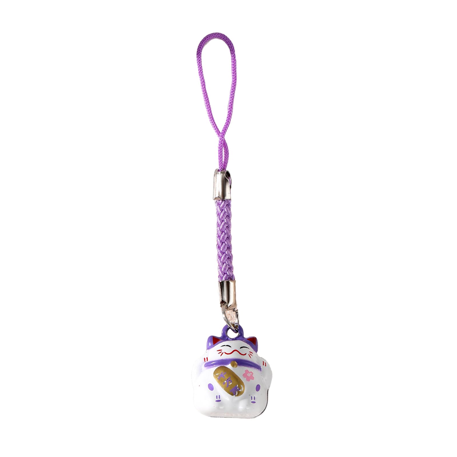 CEHTK Japanese Styles Luck Cat Charm Keychains Traditional Luck Cat Pendant Keychains With Bells Phone Lanyard For Good Scene Purple