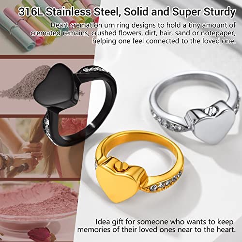 Image of Memorial Keepsake Urn Rings for Ashes Hair for Women Men, Claddagh Heart Ring, Rose Ring, Cremation Jewelry, Black /18K Gold Plated Stainless Steel, Size 6-11, Come with Box
