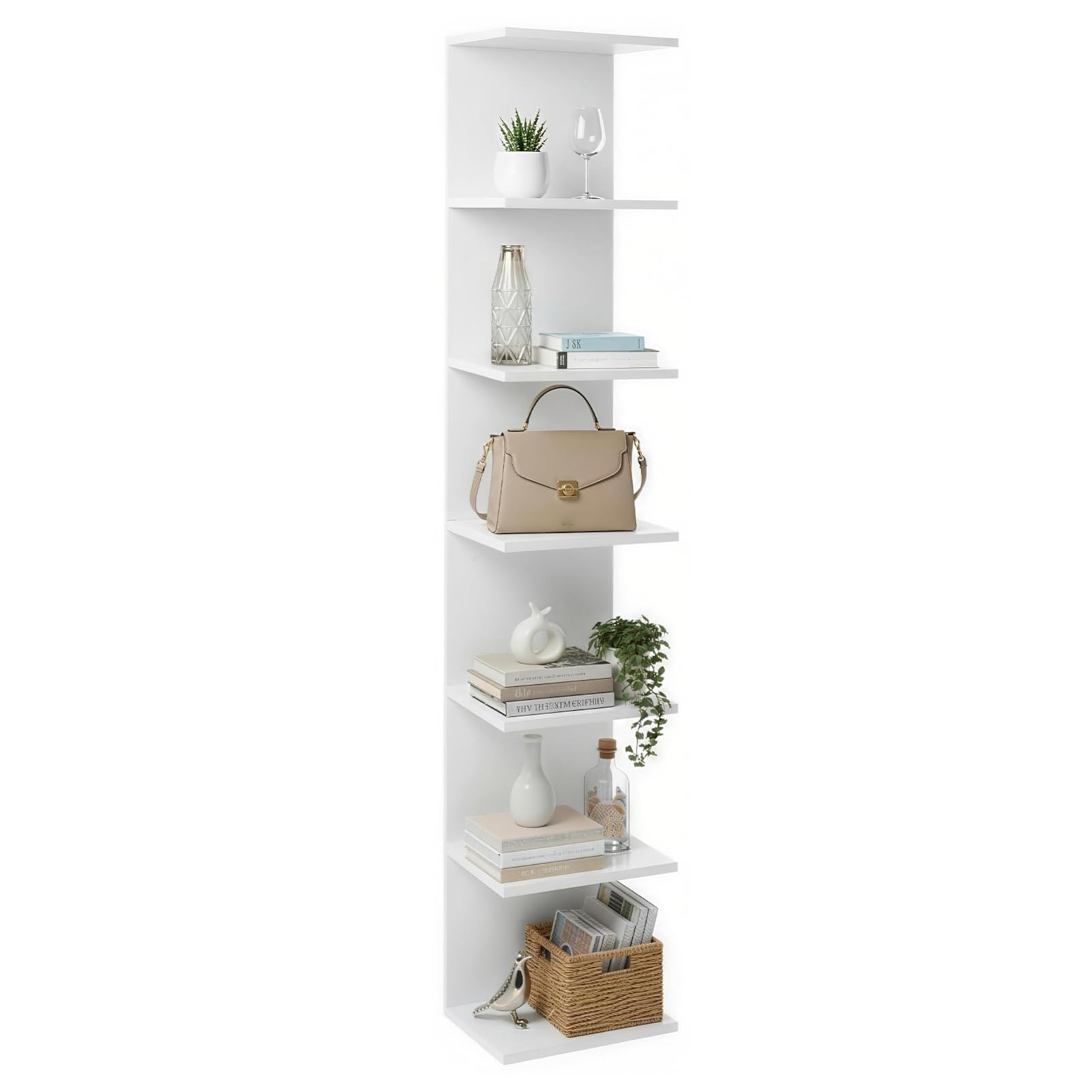 – Wall Shelf Bookcase 7-Tier Floating Shelves Wall Mounted Storage Unit Modern Book Shelf Space Saving Organizer for Living Room Bedroom Kitchen Bathroom Office Study White