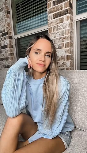 Ybenlow Womens Long Sleeve Knit Sweater Crewneck Trendy Loose Pullover Tops Pleated Lantern Sleeves Casual Sweaters Jumper Tops Light Blue thumb #3