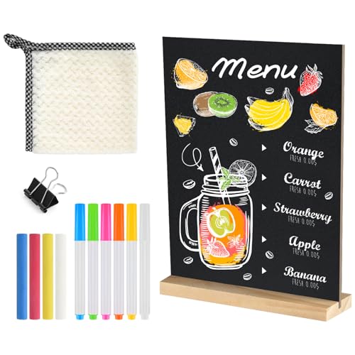 NEBURORA 1 Pack 5 x 7.9 Inches Tabletop Small Chalkboard Sign with Wood Base Reusable Double-Sided Message Boards Menu Chalkboard Stand for Kitchen Wedding Coffee Shop bar Restaurant