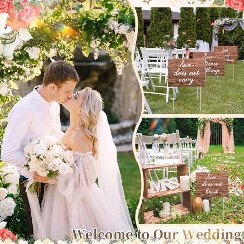 GlikCeil Set of 12 Wedding Aisle Signs with Stakes, 1 Corinthians 13 Wedding Signs Hand Painted Wood Wedding Signs 15.7 x 11.8 Inch Love is Patient Love is Kind Sign for Wedding Anniversaries Ceremony
