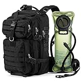 Gelindo Military Tactical Backpack with 2.5 Liter Water Bladder, Assault Rucksack Backpacks Insulated Compartment Pack Outdoor Gear for 1-3 Days Hiking Camping Trekking Cycling School, Black