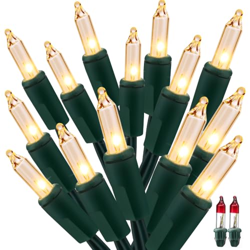 Image of BrizLabs Steady On & Twinkle Christmas Lights - 100-ct Clear Outdoor Connectable Incandescent Mini Lights, Warm White String Lights for Xmas Tree, Indoor Holiday Party