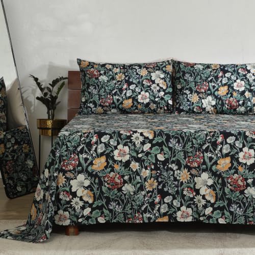 Image of Bedsheet Set | GOTS Certified 100% Organic Cotton Percale | 200 TC | Breathable & Skin-Friendly (King, Adriana Black)