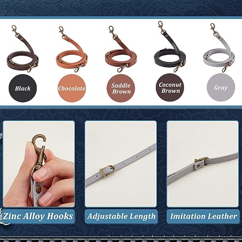 Image of PH PandaHall 5 Colors 50 Inch Leather Purse Strap Adjustable Leather Strap with Hooks PU Leather Crossbody Straps Replacement for Shoulder Bag Purse Handbag Clutches