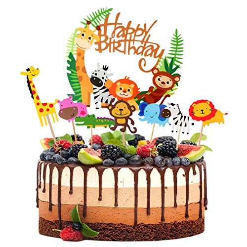 HONGECB Zoo taartdeksel topper, taartdecoratie dieren, dierentuin jungle thema taartdeksel, jungle-thema, dier… - Image 3