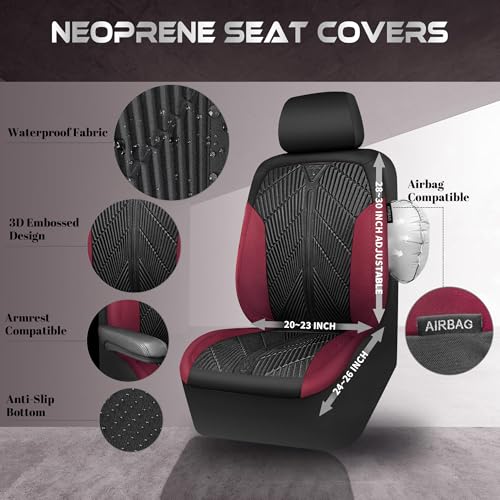 Image of CAR PASS Waterproof Car seat Covers Front Seats Covers Neoprene Wetsuit, All-Weather Non-Slip Durable, Universal Fit for SUV Sedans Trucks Vans Automotive, Armrest Airbag Compatible, Emboss 2 Red