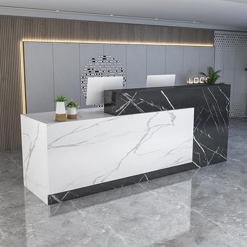 Escritorio de recepción con cajones con cerradura, moderno mostrador frontal de madera y escritorio para computadora, 140 x 60 x 100 cm, muebles minoristas para oficinas y áreas de recepción
