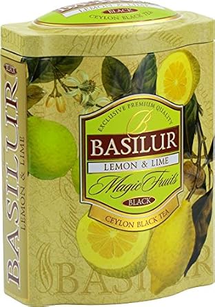 Basilur | Lemon & Lime Tea | With Real Bits of Citrus Fruits | Ceylon Black Loose Tea | 100g / 3.52 oz. Tin Caddy