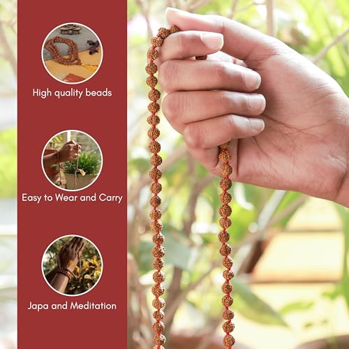 Image of Vado 5 Mukhi Rudraksha Mala 108 Panchmukhi Beads with Certificate 5mm (Brown)