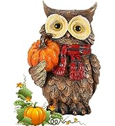 iStatue Fall Harvest Owl Ornaments - 7’’ Resin Craft with Red Scarf and Pumpkin - Thanksgiving Ta...