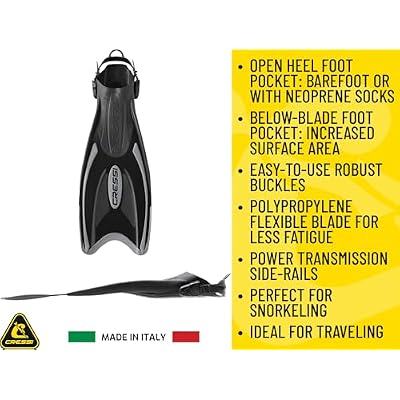 Cressi Snorkeling Adjustable Fins for All Family - Long Blade Versatile Open Heel Flippers - Palau: Made in Italy