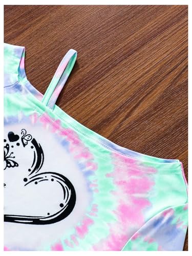 Image of WDIRARA Girl's Tie Dye Heart Graphic T Shirt Asymmetrical Short Sleeve Shirts Tee Crop Tops