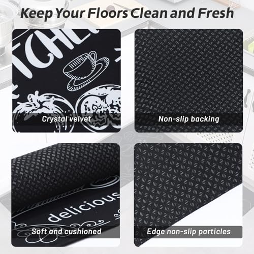 7VSTOHS Kitchen Runner, 2-Piece Set, 40x60+40x120cm, Black, Modern Geometric Pattern, Waterproof, Non-Slip, Machine Washable, Kitchen, Bar, Office, Laundry Room, Entryway, Hallway, High Traffic Areas