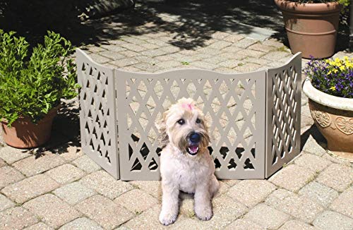 KOVOT Wood Freestanding Foldable Adjustable 3-Section Pet Gate with Grey Curve Design | Measures 19