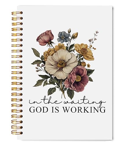 WNAGT Vintage Floral Christian Spiral Notebook 5.5x8.3, Bible Verse Journaling Notebooks, in the Waiting God Is Working Bible Notebooks for Note Taking, Religious Scripture Journals for Writing