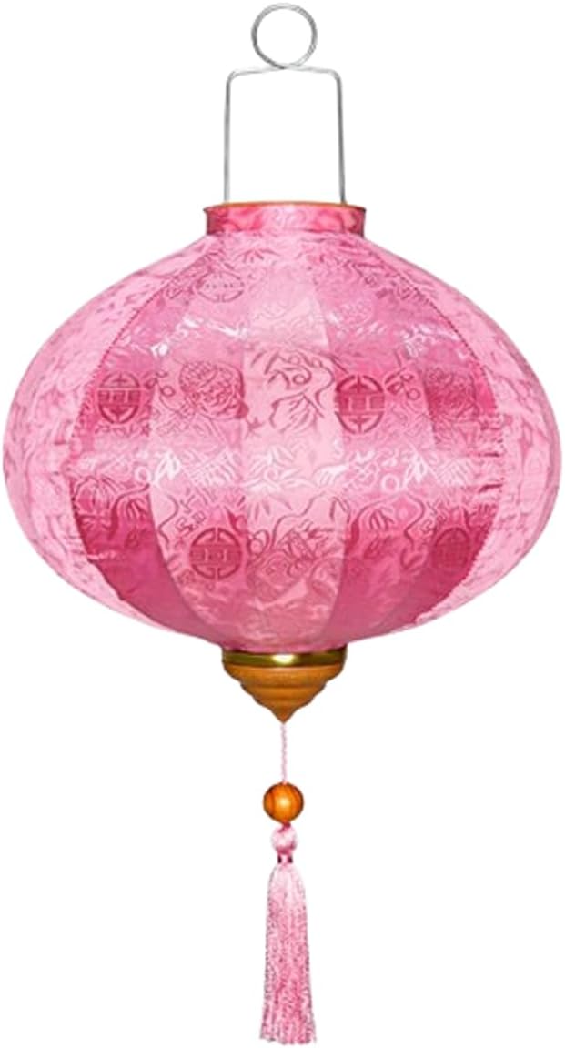 Linterna Vietnamese Silk Lantern Chinese Round Retro Jacquard Lantern Oriental Decorative Hanging Floral Lantern Lamp Shape for Patio Wedding Garden Yard Decor Farol