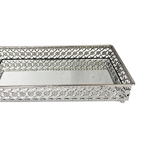 Bandeja Metal c/Espelho c/Pé Prateada 26x14cm Class Home