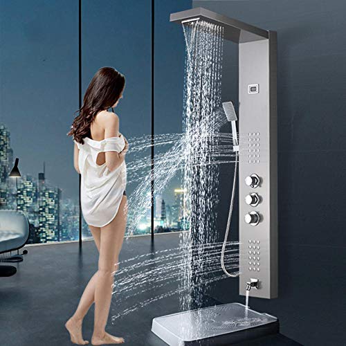 Columna de ducha termostática con panel digital, cascada, lluvia y masaje, color nichel cepillado miniatura 1