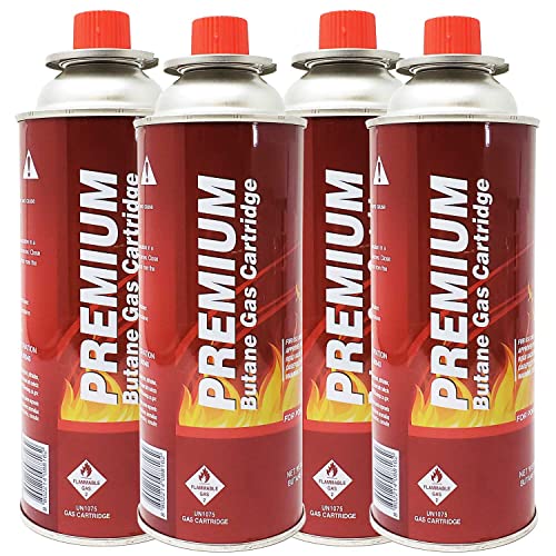 Portable Butane Gas Stove & 4 Pack Butane Canister Complete Set With Carrying Case - Full Stainless Steel Body Electronic Ignition For Outdoor Camping Tailgating Backyard #TOP1