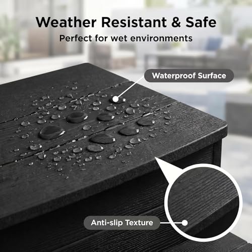 Image of Black Hot Tub Steps,Outdoor Steps with 25 Inch Long, Multi-Purpose Steps for Above Ground Pool, Spa, Deck & Porch Outside, Waterproof Non-Slip.Heavy Duty Spa Steps Werght Capacity 600 LBS