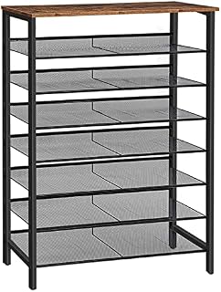HOOBRO 8-Tier Shoe Rack, Shoe Storage Organizer, Large Shoe Rack for 28-35 Pairs of Shoes, 100 x 30 x 137 cm, Shoe Storage Unit with Flat or Slant Adjustable Metal Shelves, Rustic Brown EBF118XJ01