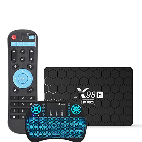 Android TV Box 12.0, X98H Pro 4GB RAM 64GB ROM, H618 Quad-Core 64Bits 1000M LAN Dual-WiFi 2.4G/5G 4K/AV1/3D/USB 3.0/BT 4.2 Decodificador con Teclado Inalámbrico,4gb+32gb