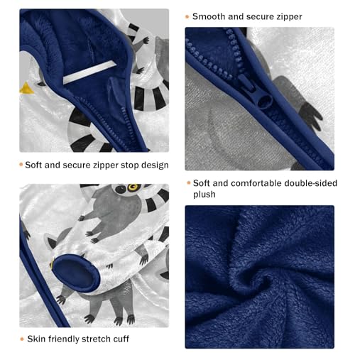 Lemur and Banana Pattern Print Toddler Fleece Jacket Girl Boys Hooded Fleece Jacket Coat Warm Outwear Zip-up 3-10T3