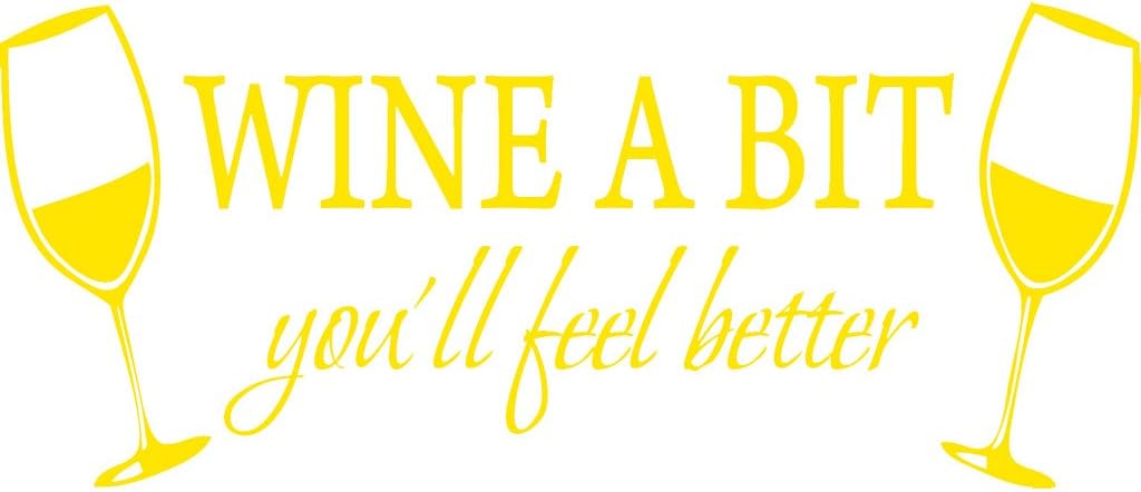 Gold(Chrome Mirror) 51" x 22" Wine A BIT You'll Feel Better Quote Letter Wall Sticker Decal