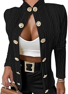 CHICME CHICME Women Argyle Cable Cardigan Casual Lightweight Cropped Coat Stand Collar Long Sleeve Metal Button Front Spring Jackets OEKO-TEX STANDARD 100