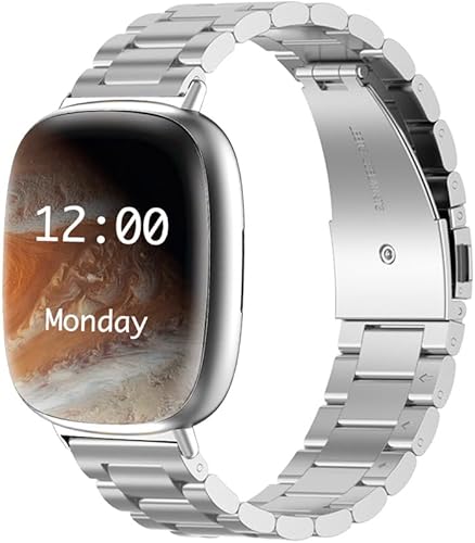 Miniatura 2 de Bandas de metal compatibles con Fitbit Versa 4Fitbit Sense 2Fibit versa 3Fitbit Sense, correa de repuesto, para mujeres y hombres, acero inoxidable,