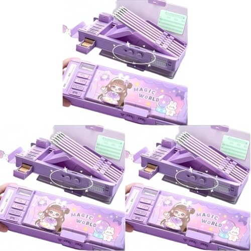 Image of Storio Plastic Magical World Password Lock Double Sided Compass Box for Kids, Pencil Case for Boys & Girls, Aesthetic Stationary Items, Themed Pencil Case Return Gifts, Multicolor (Pack of 3)