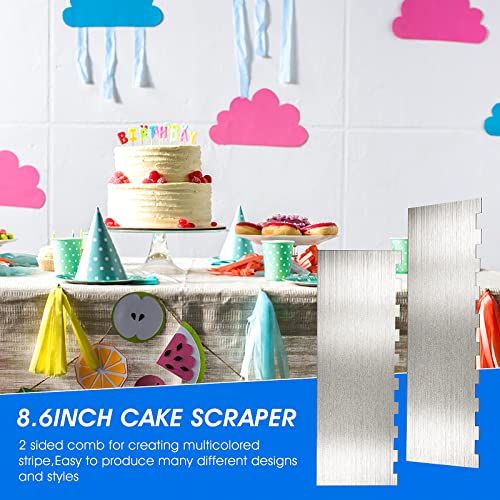 8.6 Inch Metal Cake Scraper Sided Patterned Edge Stripe Edge Smoother Scraper Cake Decorating Comb Cake Sculpting Modeling Tools for Icing Frosting Buttercream Mousse - Image 4