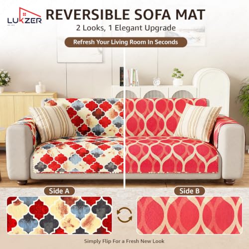 Image of Lukzer 3 Seater Sofa Cover Quilted Reversible WaveEdge Ultrasonic Cut Sofa Mat with Back and Hand Rest Covers - Dessert Jewel - Washable Sofa Protector for Modern Living Room 180 x 150 CM /SC-202-03WB
