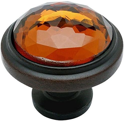 Cosmas 5 Pack 5317ORB-A Oil Rubbed Bronze Cabinet Hardware Round Knob with Amber Glass - 1-1/4 Diameter