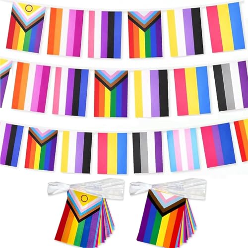 jijAcraft 2 Pack Progress Pride Flag Banner Decorations 58 FT LGBTQ+ Flags Garland Pre-Strung Gay Pride Bunting with Rainbow Pride Month Party Decorations for Home School Community Events