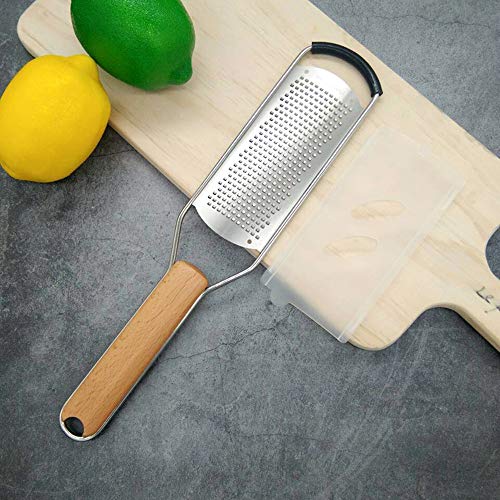 Oneswi Upgrade Zester Grater & Cheese Grater — Parmesan Cheese, Lemon, Ginger, Garlic, Chocolate, Vegetables, Fruits, Solid Beech Handle, Fine Stainless Steel Blades With Protector, Dishwasher Safe #TOP6