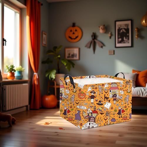 Image of Rectangular Halloween Basket for Boys and Girls Kids Trick or Treat Pumpkin Basket for Halloween Parties Cute Storage Bin Organizer Box Room Decor(Pirate Halloween)