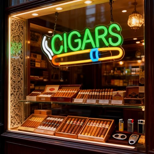 Image of cigar Neon Sign Handmade LED Art Decor Neon Light, Wall Hanging, USB Powered, Switch Control, for Home Bar, Cigar Lounge, Man Cave, Pub, Cafe, Party or Smoking Shop (cigar)